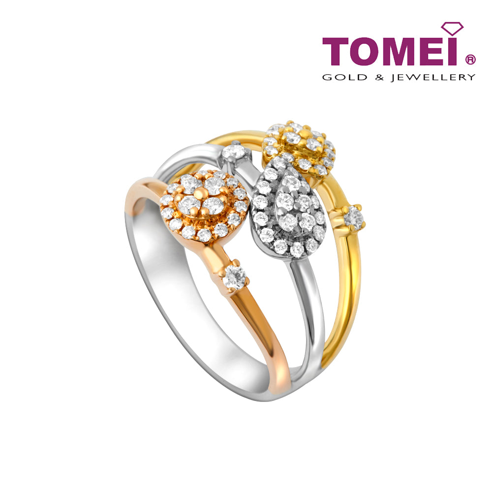 TOMEI Morning Mist Tri-Tone Diamond Ring, White+Rose+Yellow Gold 750 (R4746)