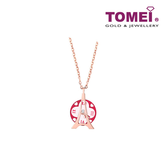TOMEI Je t'aime Revolving Love Eiffel Tower Diamond Necklace 为爱钻动套链, Rose Gold 750