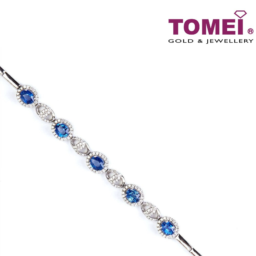 TOMEI Bracelet of Spectacularly Sparkling Pizzazz, Sapphire Diamond White Gold 750 (B0904)