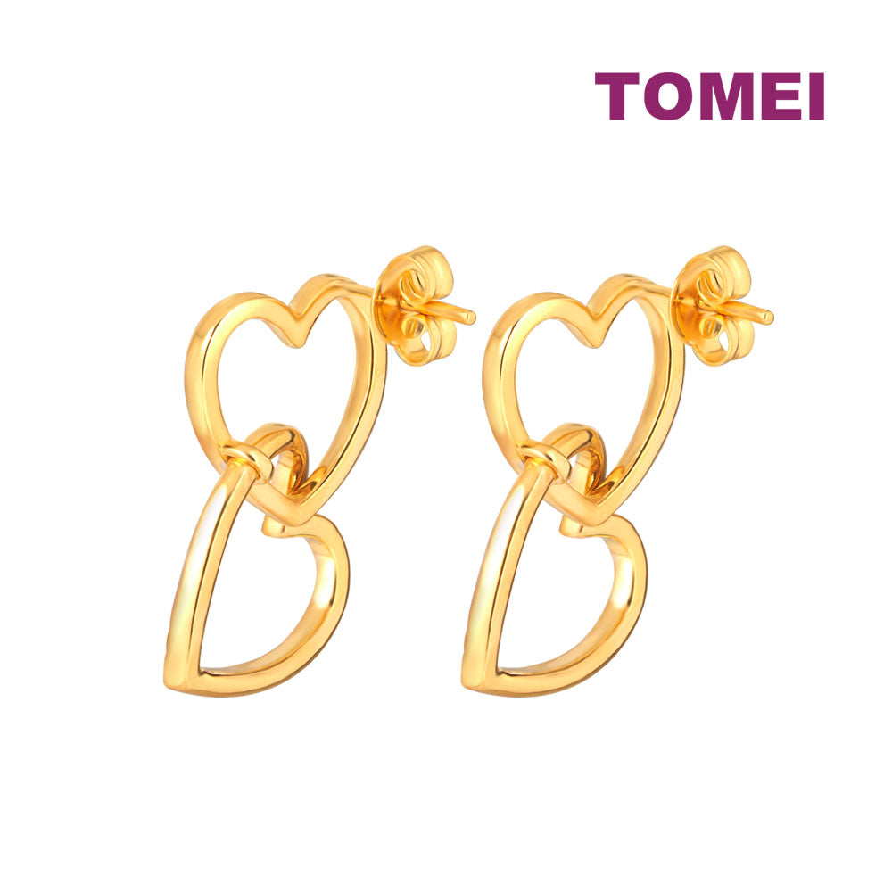 TOMEI Diamond Cut Collection Love Together Earrings, Yellow Gold 916
