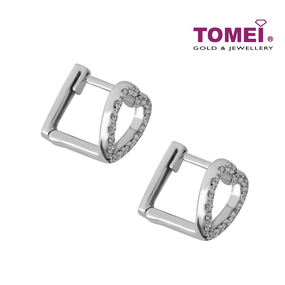 TOMEI Earrings of Hearts with Diamantes, Diamond White Gold 585 (E1172)