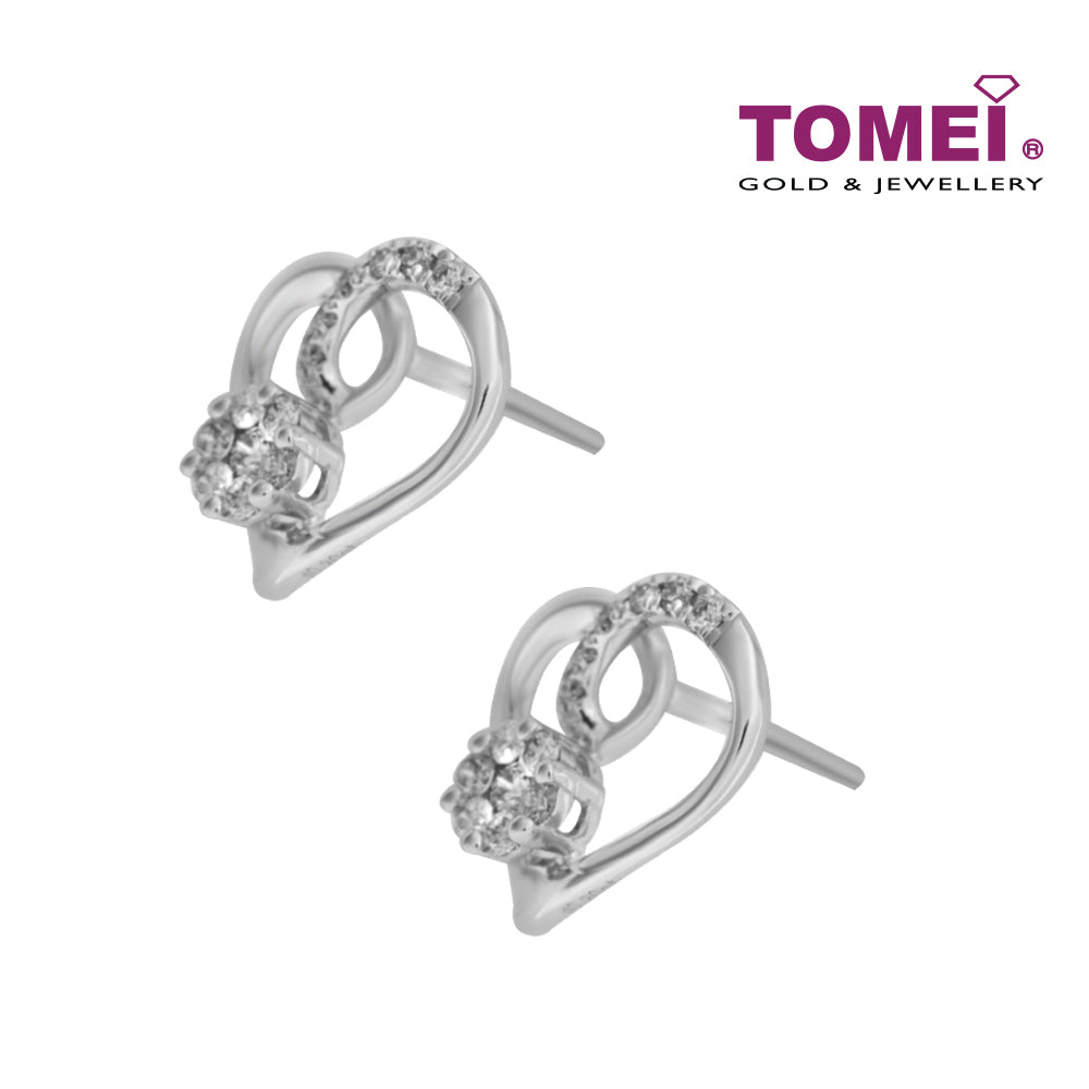 TOMEI Earrings of Enthralling Hearts with Sparkles, Diamond White Gold 375 (E2163V)