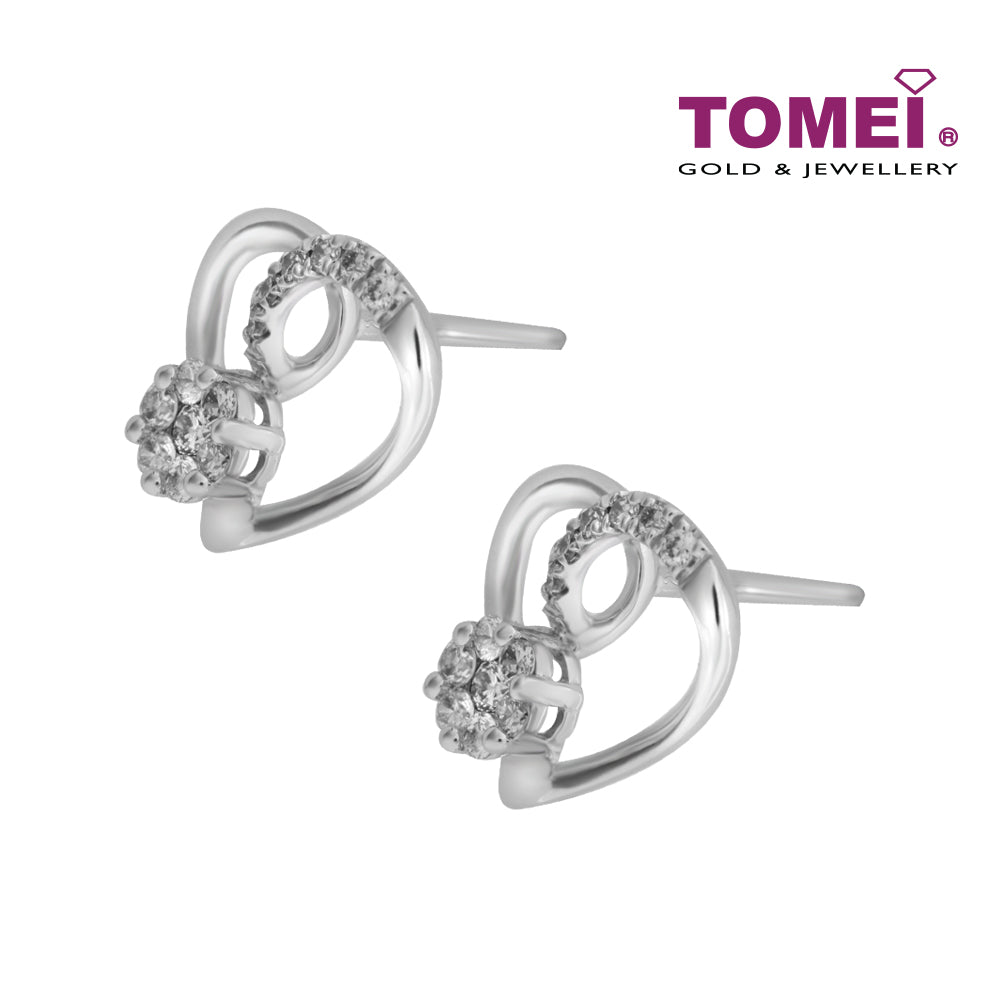 TOMEI Earrings of Enthralling Hearts with Sparkles, Diamond White Gold 375 (E2163V)