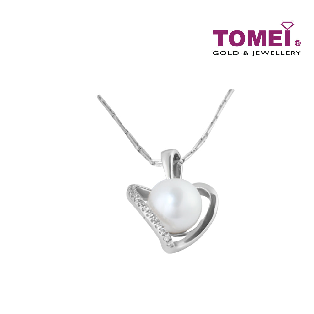 TOMEI Glamorously Verve Heart Pendant Set, Pearl White Gold 585 (P4523)