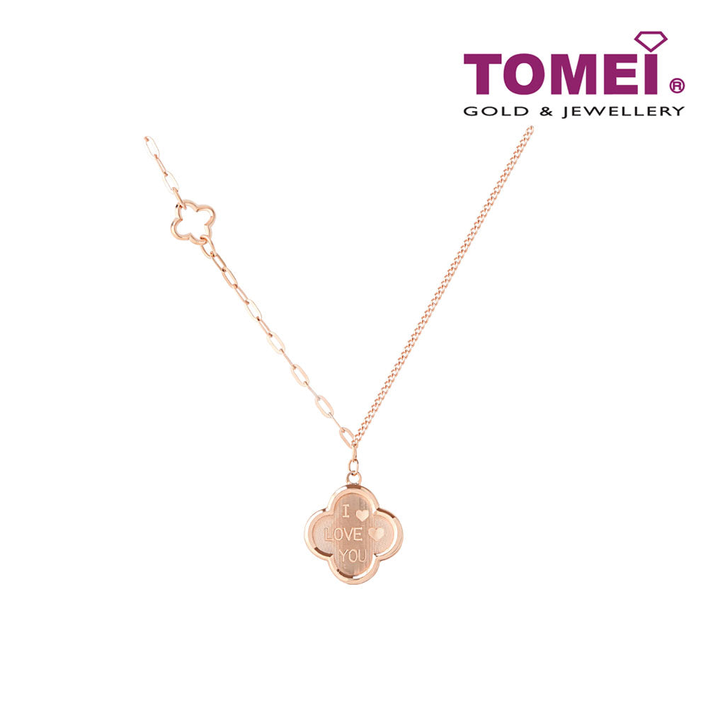 TOMEI Rouge Collection I Love You Clover Necklace I Rose Gold 750 (18K)