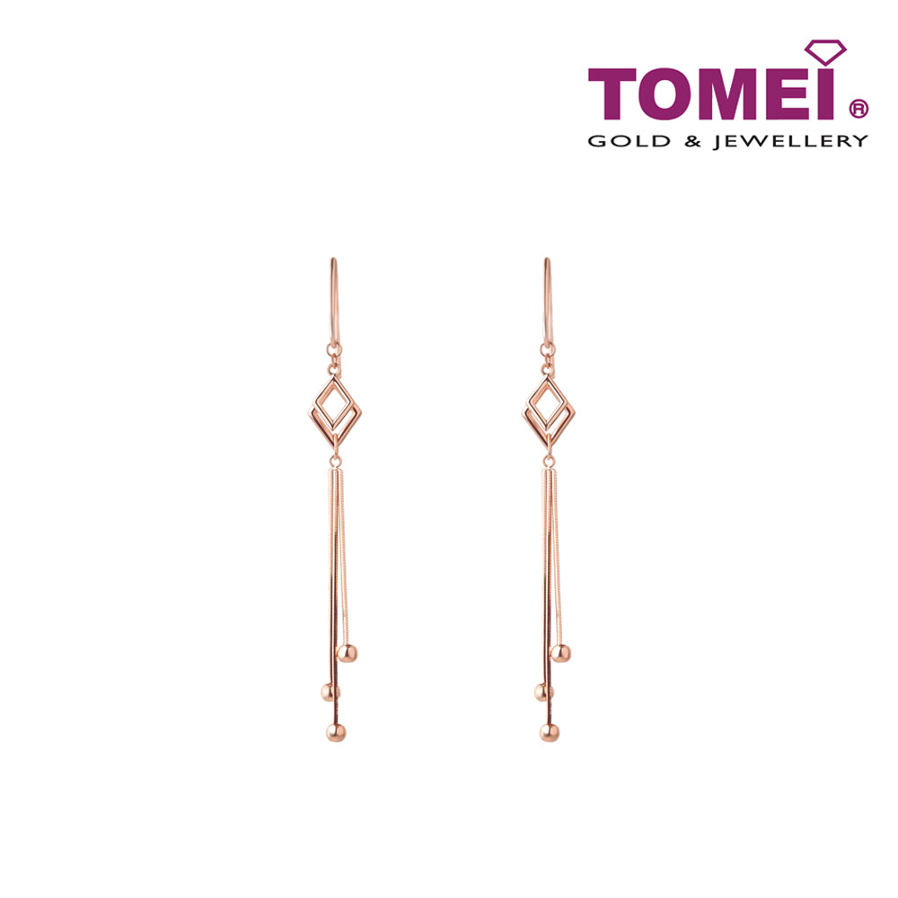 TOMEI Rouge Collection Quadrated Fish Hook Earrings, Rose Gold 750
