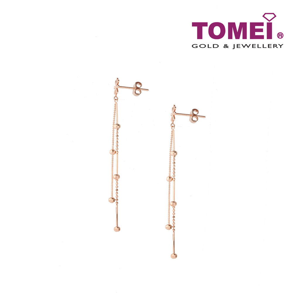 TOMEI Rouge Collection, Blossoming Floral Dangling Earrings, Rose Gold 750