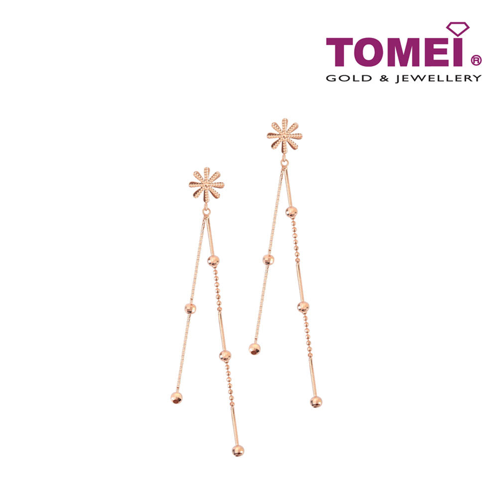 TOMEI Rouge Collection, Blossoming Floral Dangling Earrings, Rose Gold 750