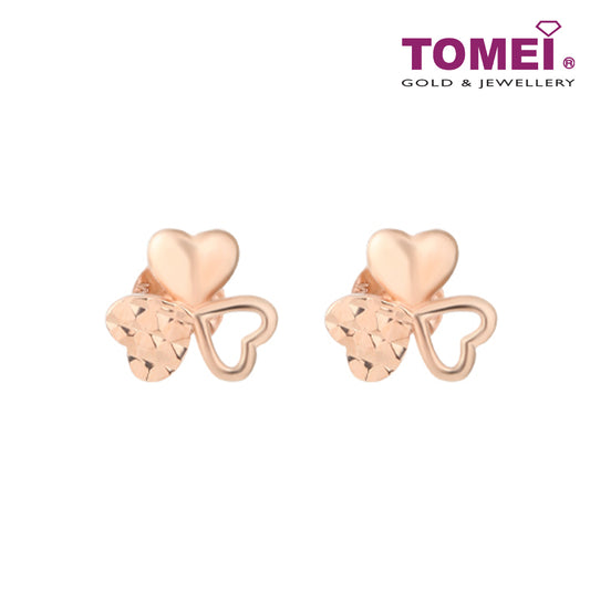 TOMEI Rouge Collection, Three Leaves Clover Earrings, Rose Gold 750