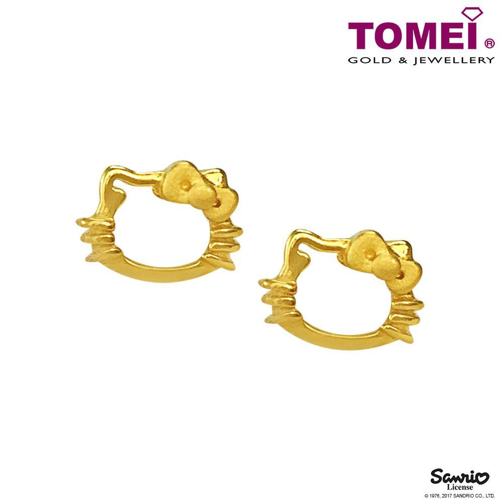 TOMEI x Hello Kitty Gold Kitty Face Earrings, Yellow Gold 916 (HK-YG1125E-1C-2.07G)