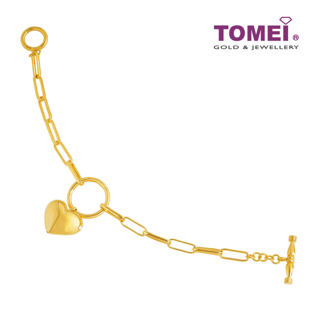TOMEI Heart Linked Chain Bracelet, Yellow Gold 916