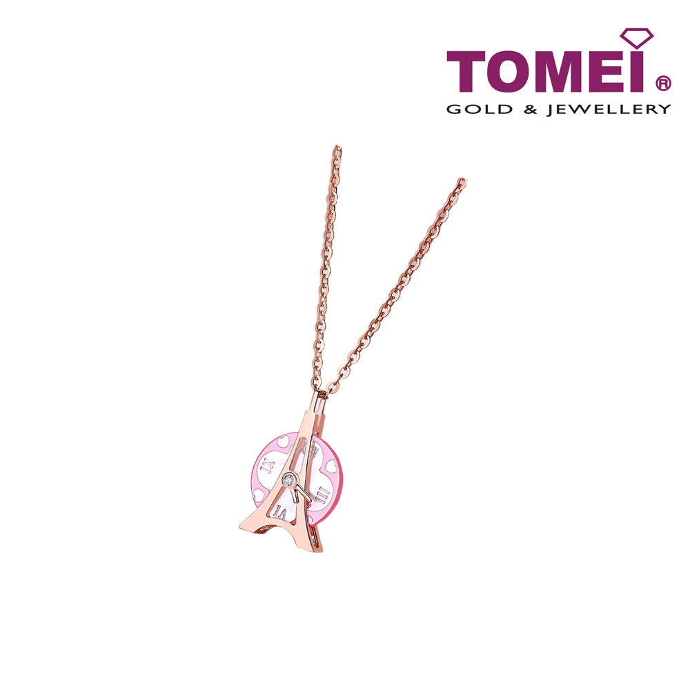 TOMEI Je t'aime Revolving Love Eiffel Tower Diamond Necklace 为爱钻动套链, Rose Gold 750 (GDIDDZZ03875)