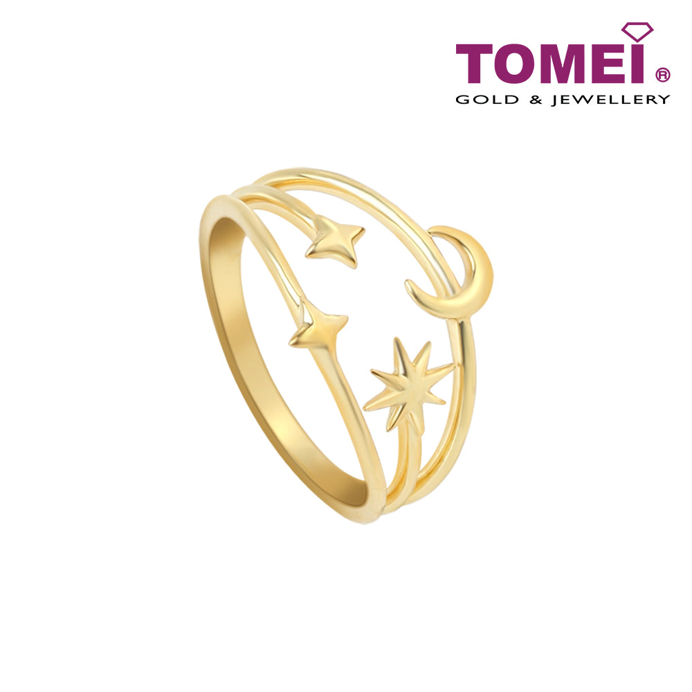 TOMEI Star and Moon Ring, Yellow Gold 916