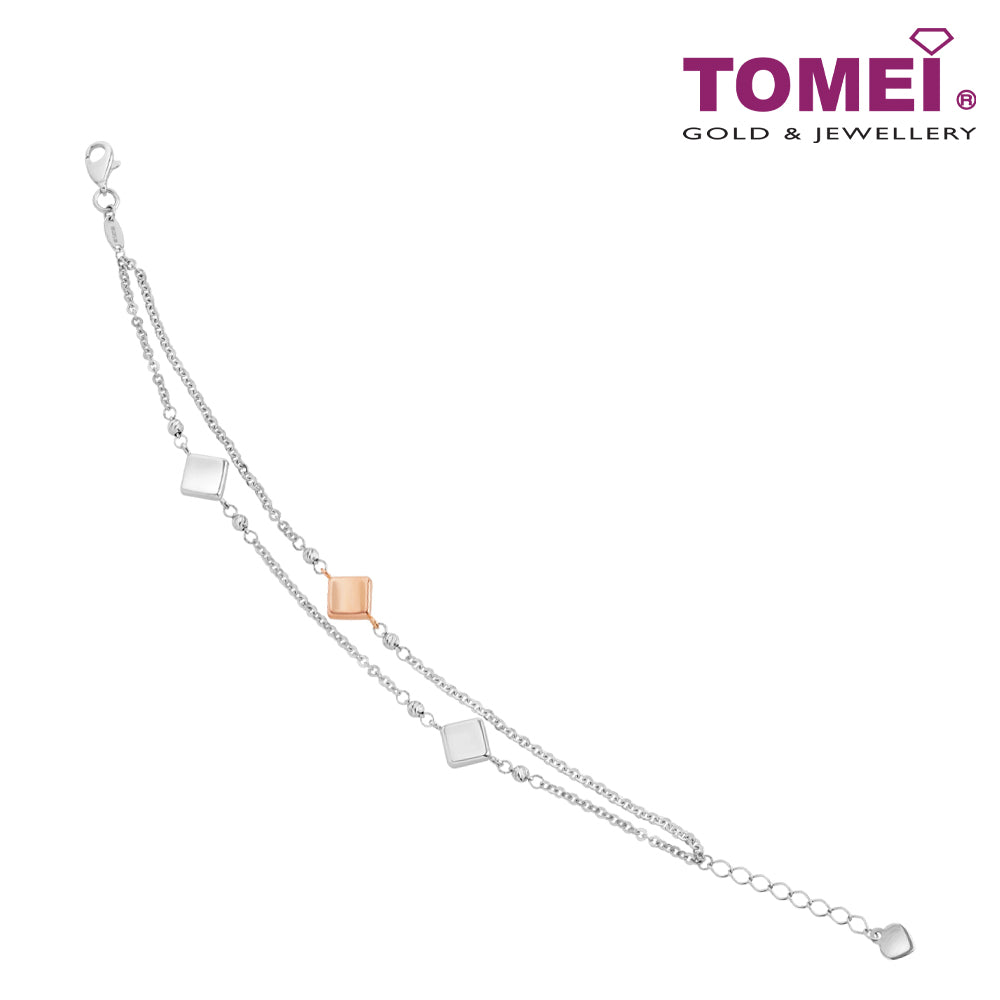 TOMEI Double Strands Bracelet, White+Rose Gold 585