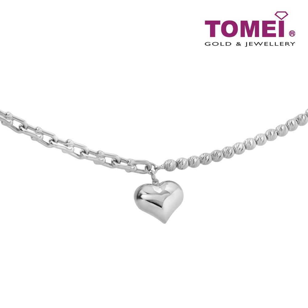 TOMEI Heart Charm Bracelet, White Gold 585