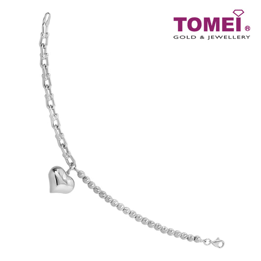 TOMEI Heart Charm Bracelet, White Gold 585