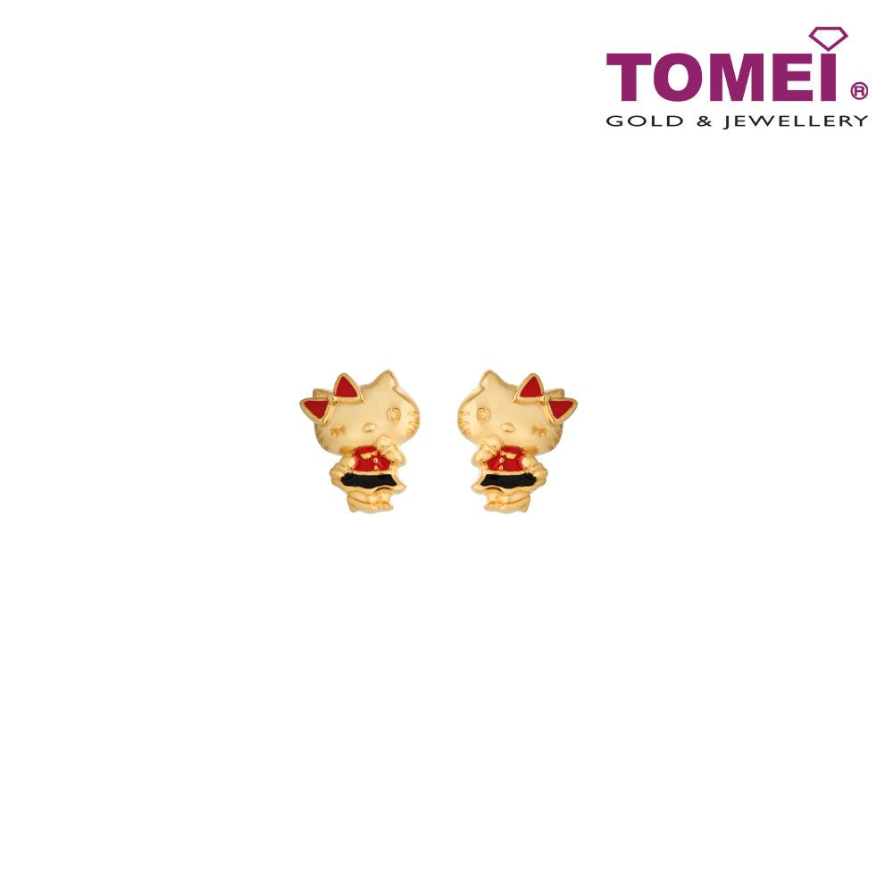 TOMEI x Hello Kitty in Red Earrings, Yellow Gold 916  (HK-YG1180E-EC-2.35)