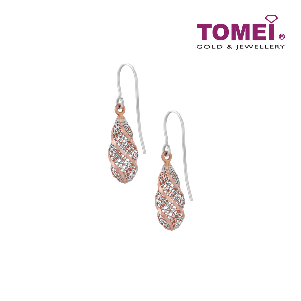 TOMEI Hollow Out Hook Earring, White+Rose Gold 585