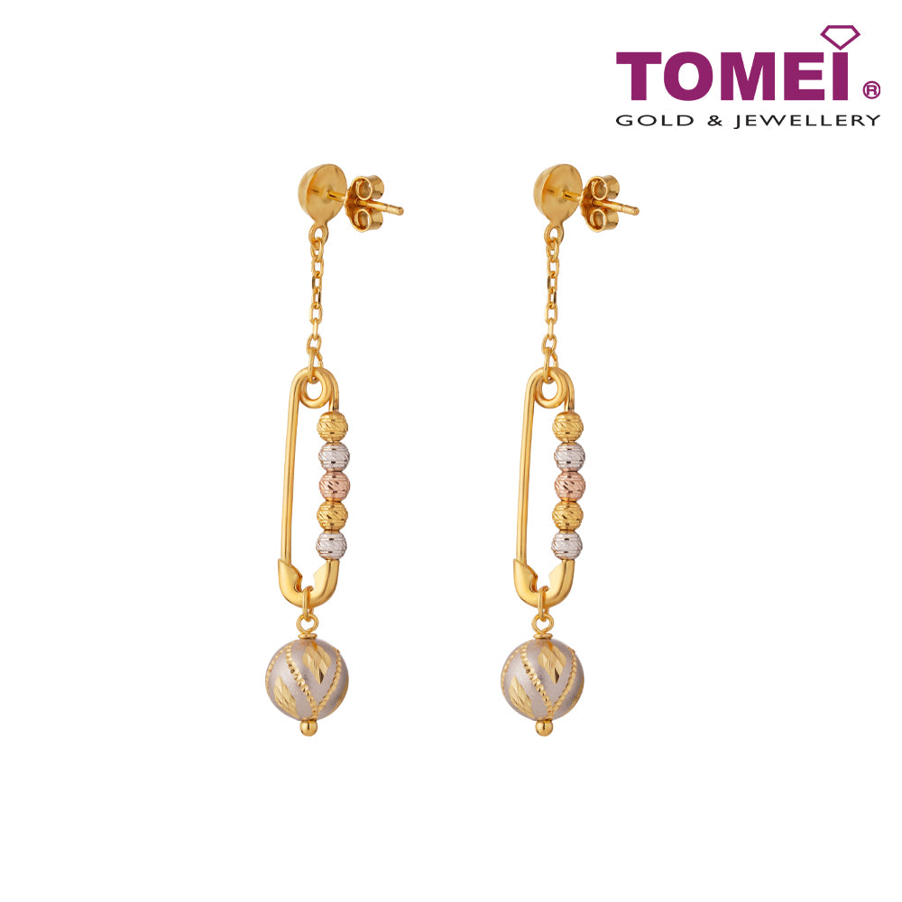 TOMEI Lusso Italia Laser Ball With Pin Earrings, Yellow Gold 916 (IQ-K668OR-3C)