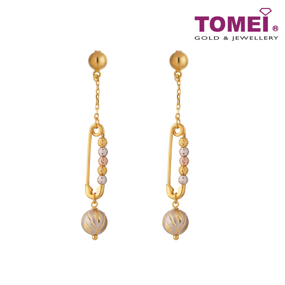 TOMEI Lusso Italia Laser Ball With Pin Earrings, Yellow Gold 916 (IQ-K668OR-3C)