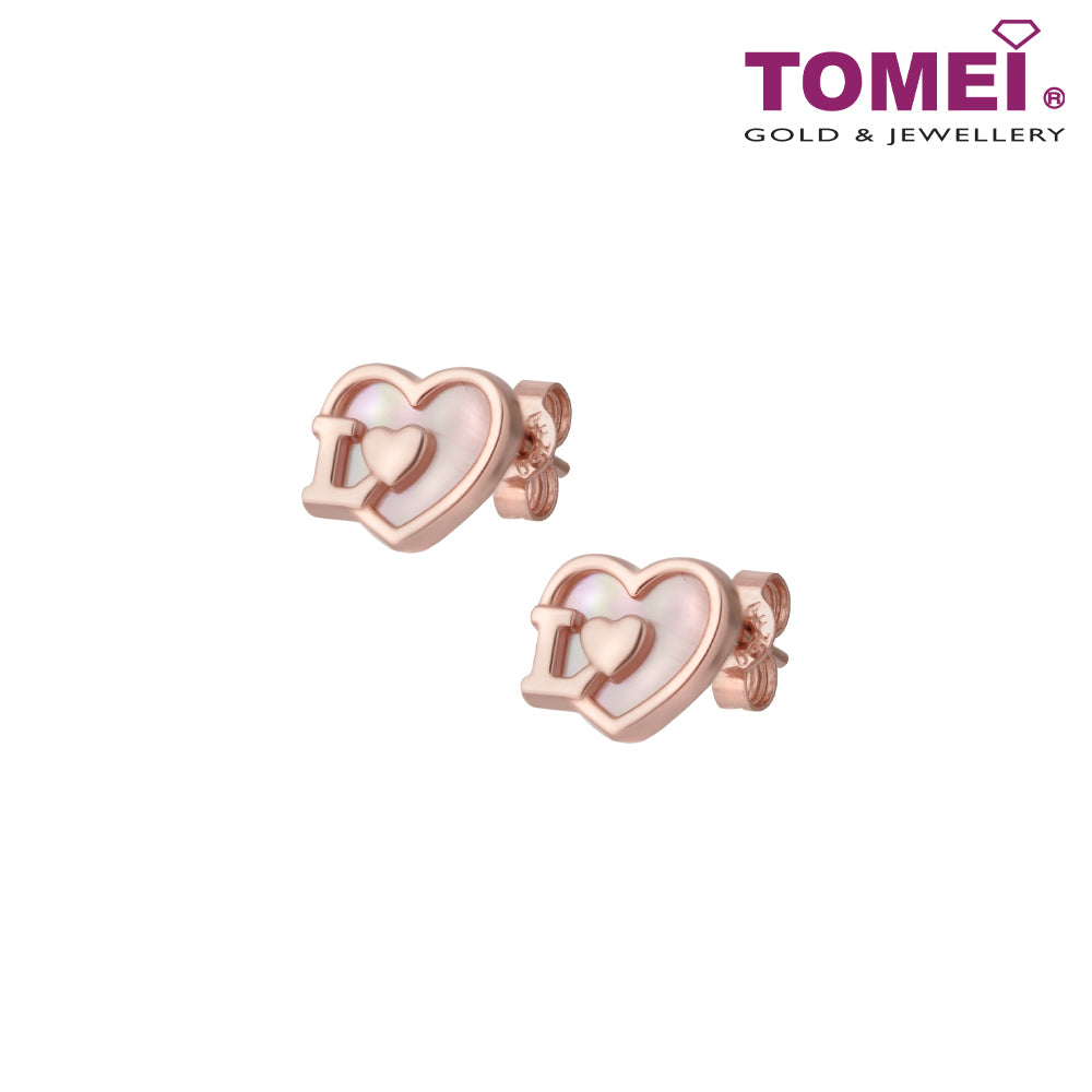 TOMEI Rouge Collection Nacre Love Earrings, Rose Gold 750