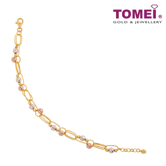 TOMEI Tri-Tone Dazzling Ball Bracelet, Yellow Gold 916 (AS-B0065-3C)