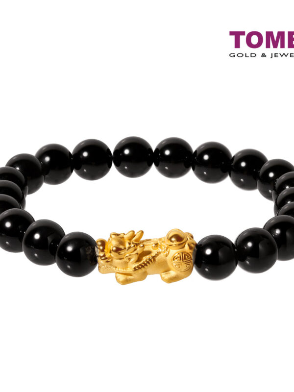1000px_0003_KW0099128 TOMEI Pixiu Black Agate Bracelet, Yellow Gold 999
