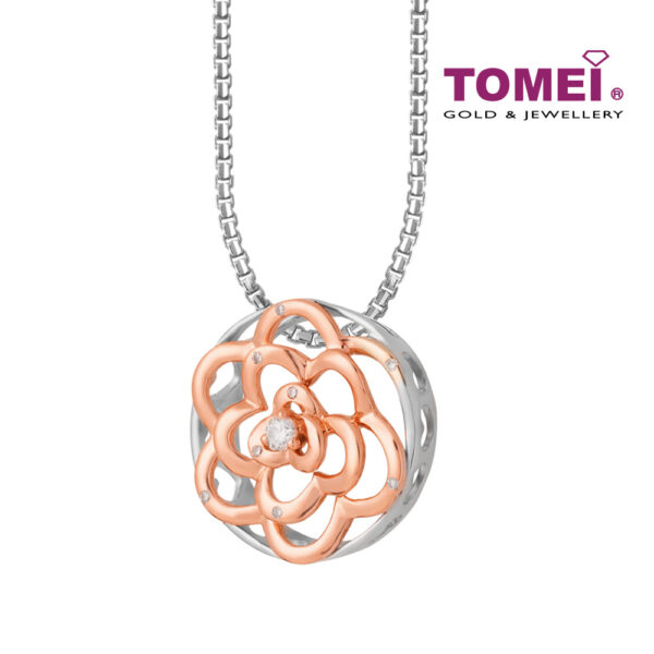TOMEI Diamond Pendant Set, White+Rose Gold 585