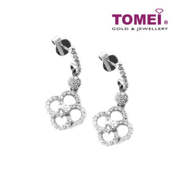 1000x1000px_DQ0021594_2 TOMEI Coruscant Clover-esque Duo Earrings, Diamond White Gold 750 (E503)