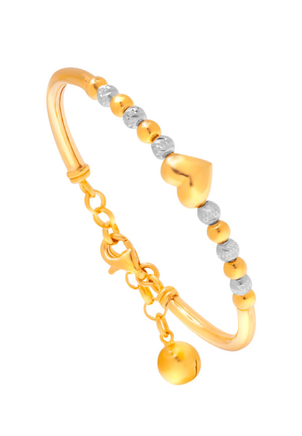 TOMEI Kids Dual- Tone Heart and Beads Bangle, Yellow Gold 916