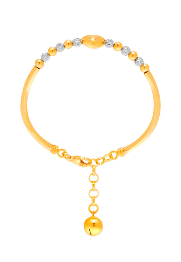 TOMEI Kids Dual- Tone Heart and Beads Bangle, Yellow Gold 916