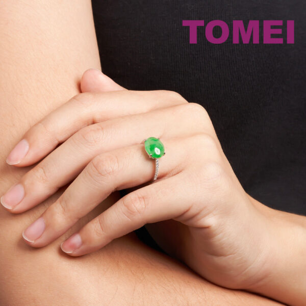TOMEI Elliptical Jade Ring, White Gold 750