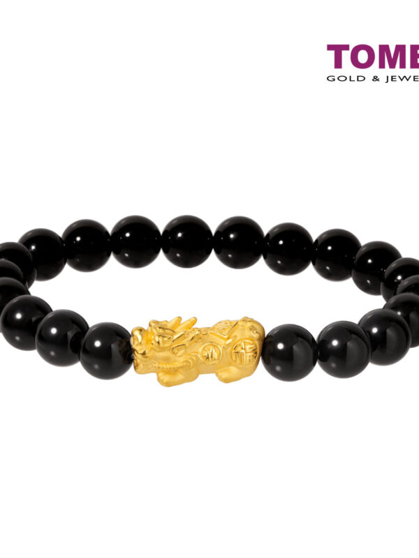2022_0009_AG-PXRYJF-8-B TOMEI Pixiu Black Agate Bracelet, Yellow Gold 999