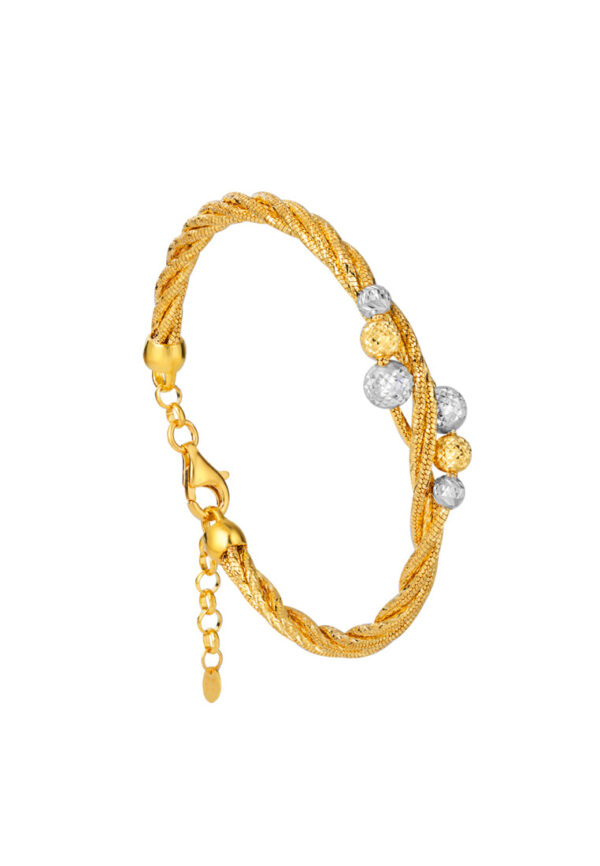20241119083105b25b44a40e7426f7cc6f453c26ac0308 TOMEI Dual-Tone Lasered Balls Bangle, Yellow Gold 916