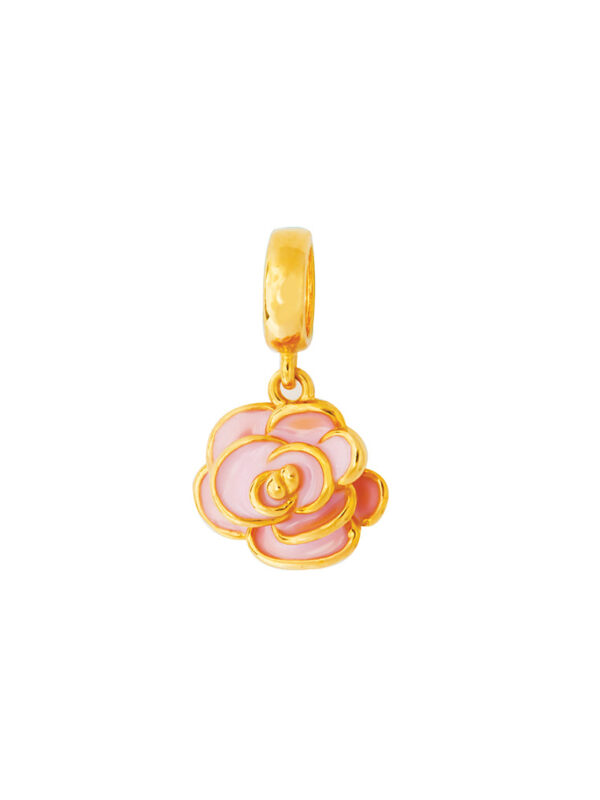 3203591-1011-1953023-1 TOMEI Pink Floral Bloom Charm, Yellow Gold 916
