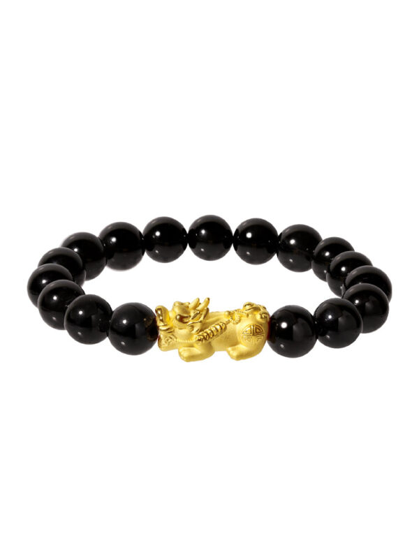 762x1100px_0001_AG-PX-M-10-B TOMEI Pixiu Black Agate Bracelet, Yellow Gold 999