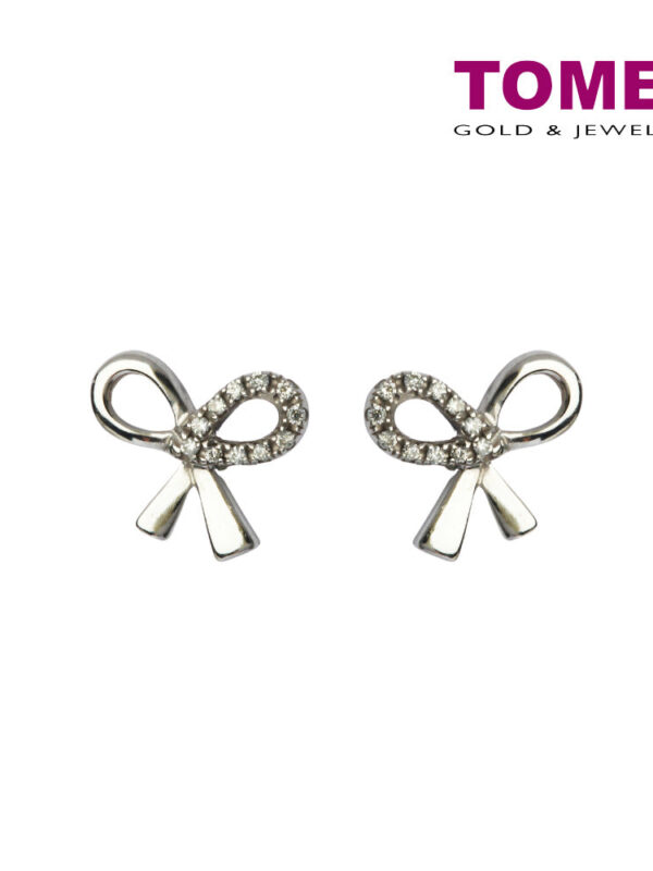 D30037030-1 Diamond Earrings of Satin Silk and Dazzling Diamantes Ribband | Tomei White Gold 375 (9K) (E1439)