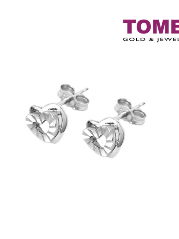 E2023-1 TOMEI Lovingly Luminous Hearts Duo Earrings, White Gold 585 (E2023)