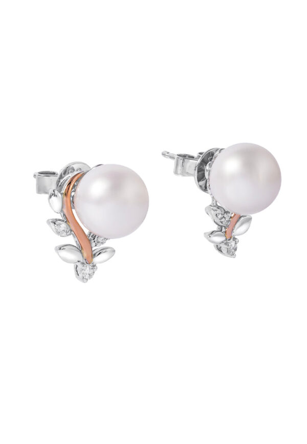 E2248_1 TOMEI Pearl Earrings, White+Rose Gold 585