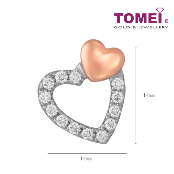 TOMEI Glowing Heart Pendant Set, White+Rose Gold 585