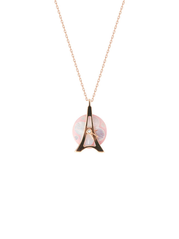 Tomei_0002_DSC09747.psd TOMEI Je t'aime Revolving Love Eiffel Tower Diamond Necklace 为爱钻动套链, Rose Gold 750
