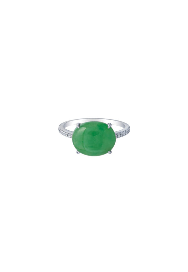 TOMEI Elliptical Jade Ring, White Gold 750