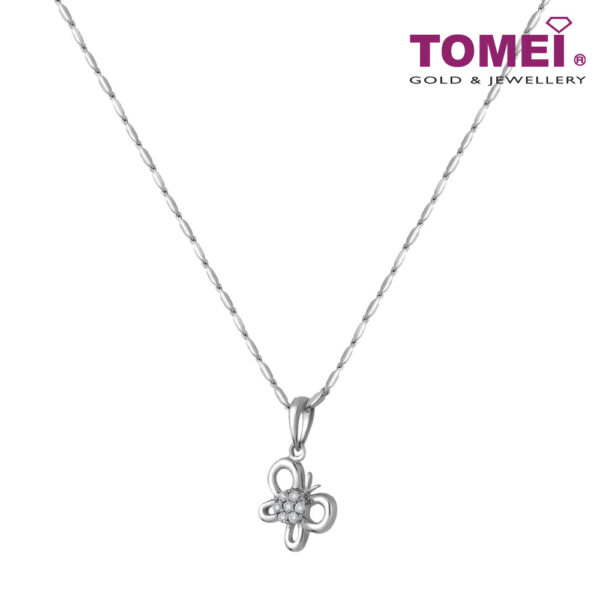 TOMEI Butterfly Diamond Pendant Set, White Gold