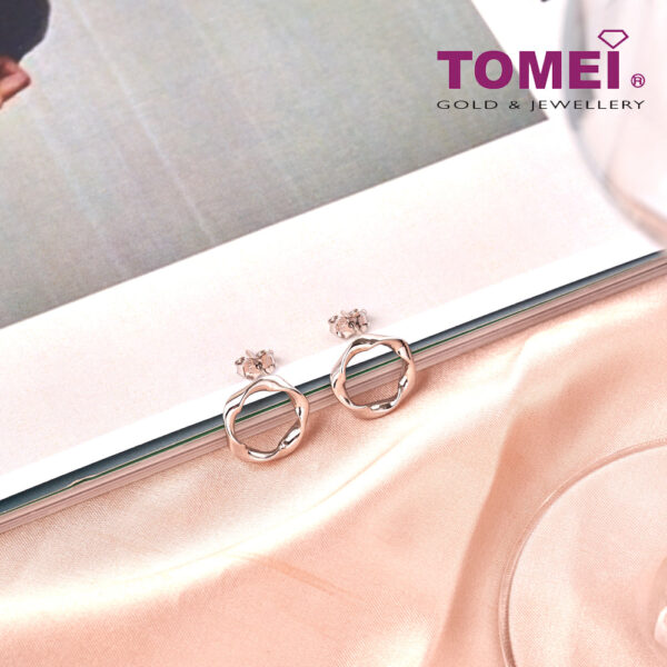 TOMEI Shining Wave Earrings, White Gold 585