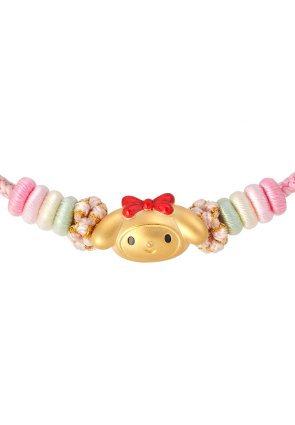 TOMEI Chomel I Sanrio My Melody Charm with Pink Rope Bracelet, Yellow Gold 999 (5D)