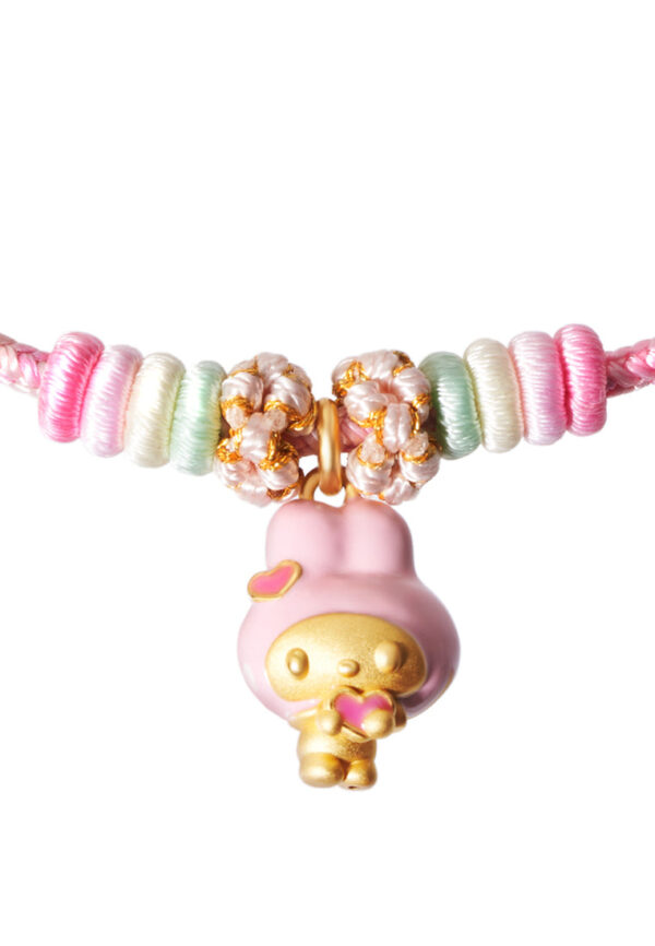 TOMEI Chomel I Sanrio My Melody Charm with Pink Rope Bracelet, Yellow Gold 999 (5D)