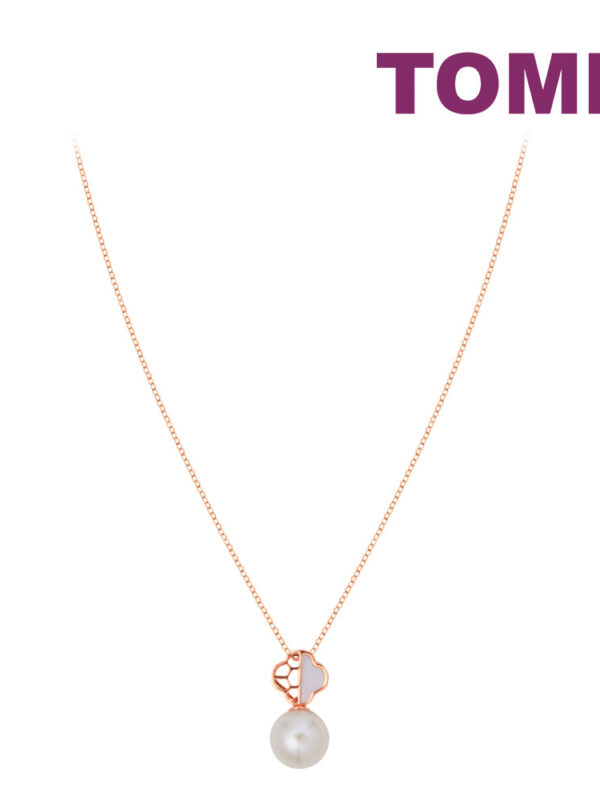 Tomei_0008_Sony_49564N7RP-0FN-001-AM.psd TOMEI Rouge Collection Lucky Leave Pearl Necklace, Rose Gold 750