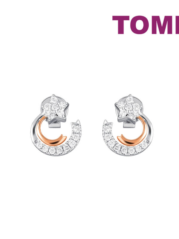 tomei_0010s_0000_Sony_04827E2223WR-2.psd TOMEI Starlit Stud Earrings, White+Rose Gold 585