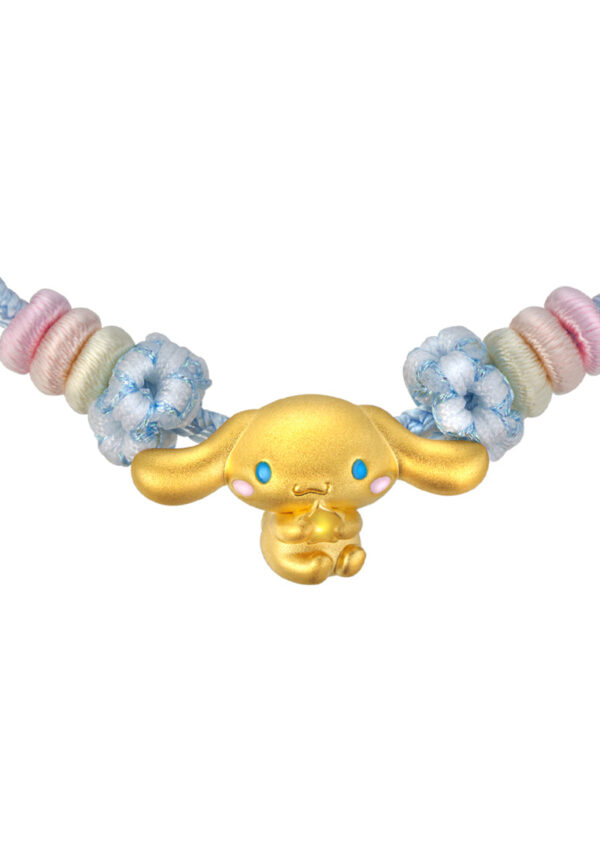 TOMEI Chomel I Sanrio Cinnamoroll 5D Charm with Blue Rope Bracelet, Yellow Gold 999