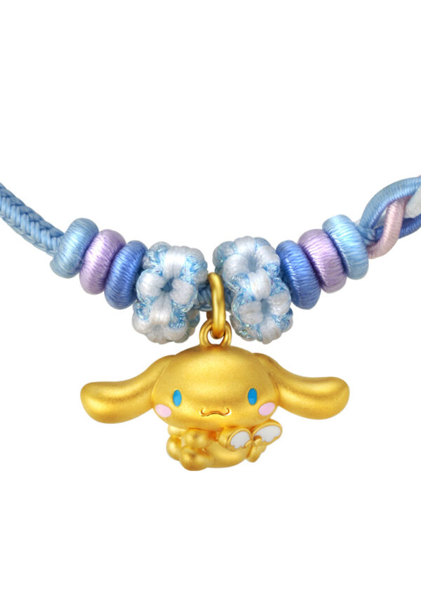 TOMEI Chomel I Sanrio Cinnamoroll 5D Charm with Blue Rope Bracelet, Yellow Gold 999